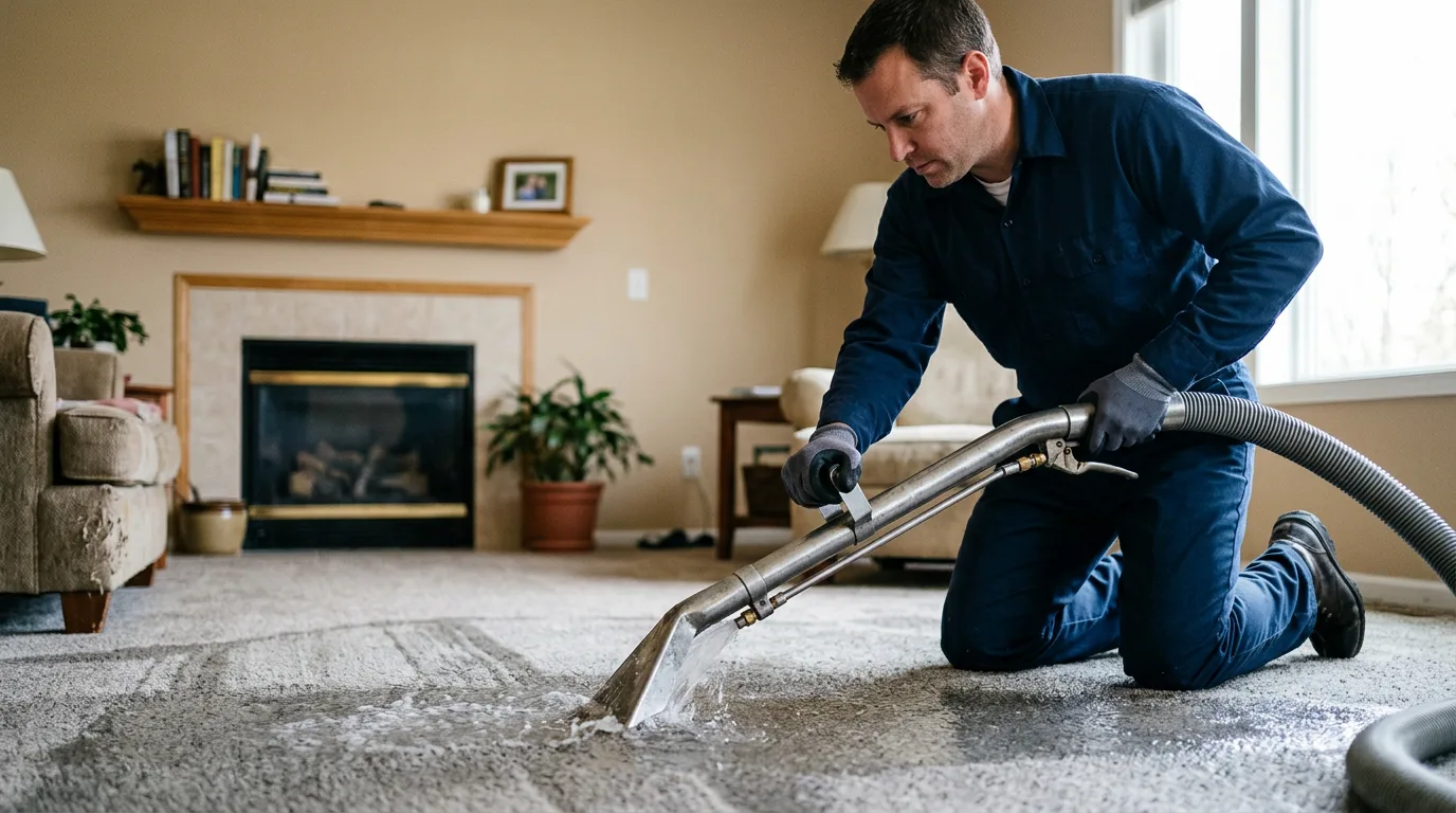 Water damage restoration technician working near Edgerton, KS